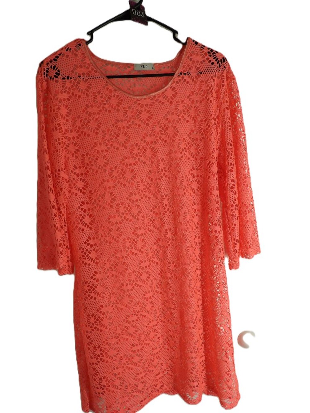 vLd, Coral crocheted swimsuit dress cover-up (Women's Large)